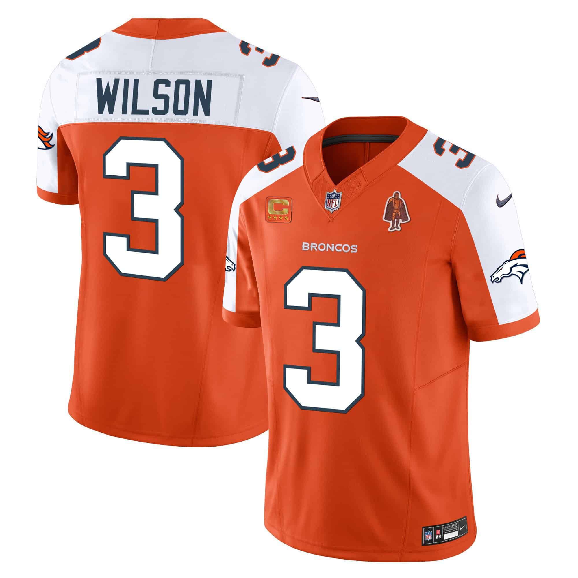 Men Denver Broncos #3 Wilson Orange 2024 Nike Vapor Limited NFL Jersey style 1